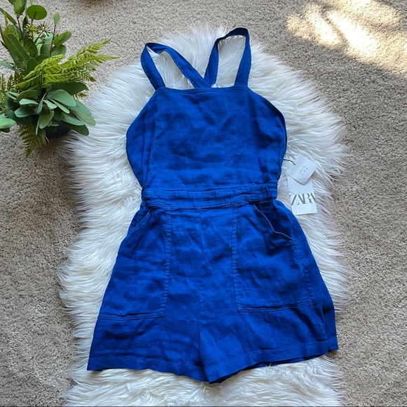 Zara Pants - NEW Zara Blue Linen Romper